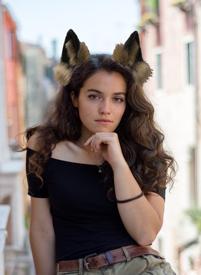VIGVAN Handmade Wolf Fox Ears Animal Cosplay Cute Head Accessories for Halloween (Wolf Brown Black) - Image 3